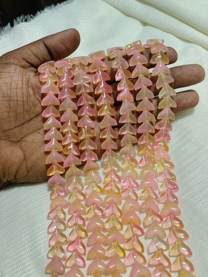 30-Piece Dual Tone Fish Tail Beads | Baby Pink & Yellow Ocean Glass (Single Strings)