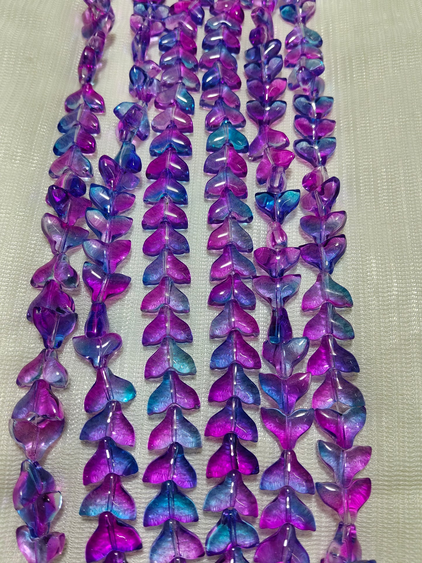 30-Piece Dual Tone Fish Tail Beads | Purple & Blue Ocean Glass (Single Strings)