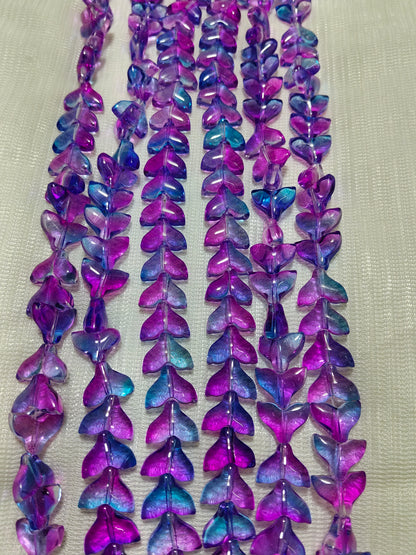 30-Piece Dual Tone Fish Tail Beads | Purple & Blue Ocean Glass (Single Strings)
