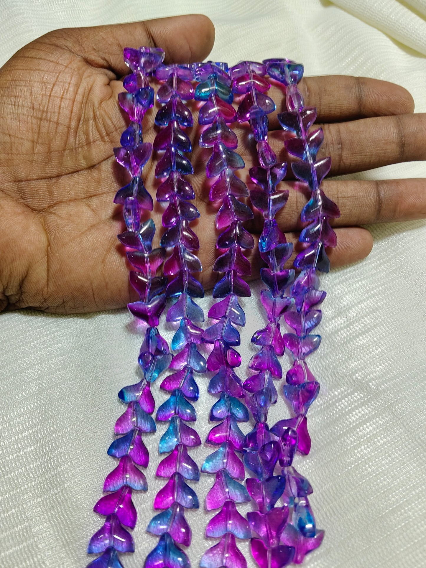 30-Piece Dual Tone Fish Tail Beads | Purple & Blue Ocean Glass (Single Strings)