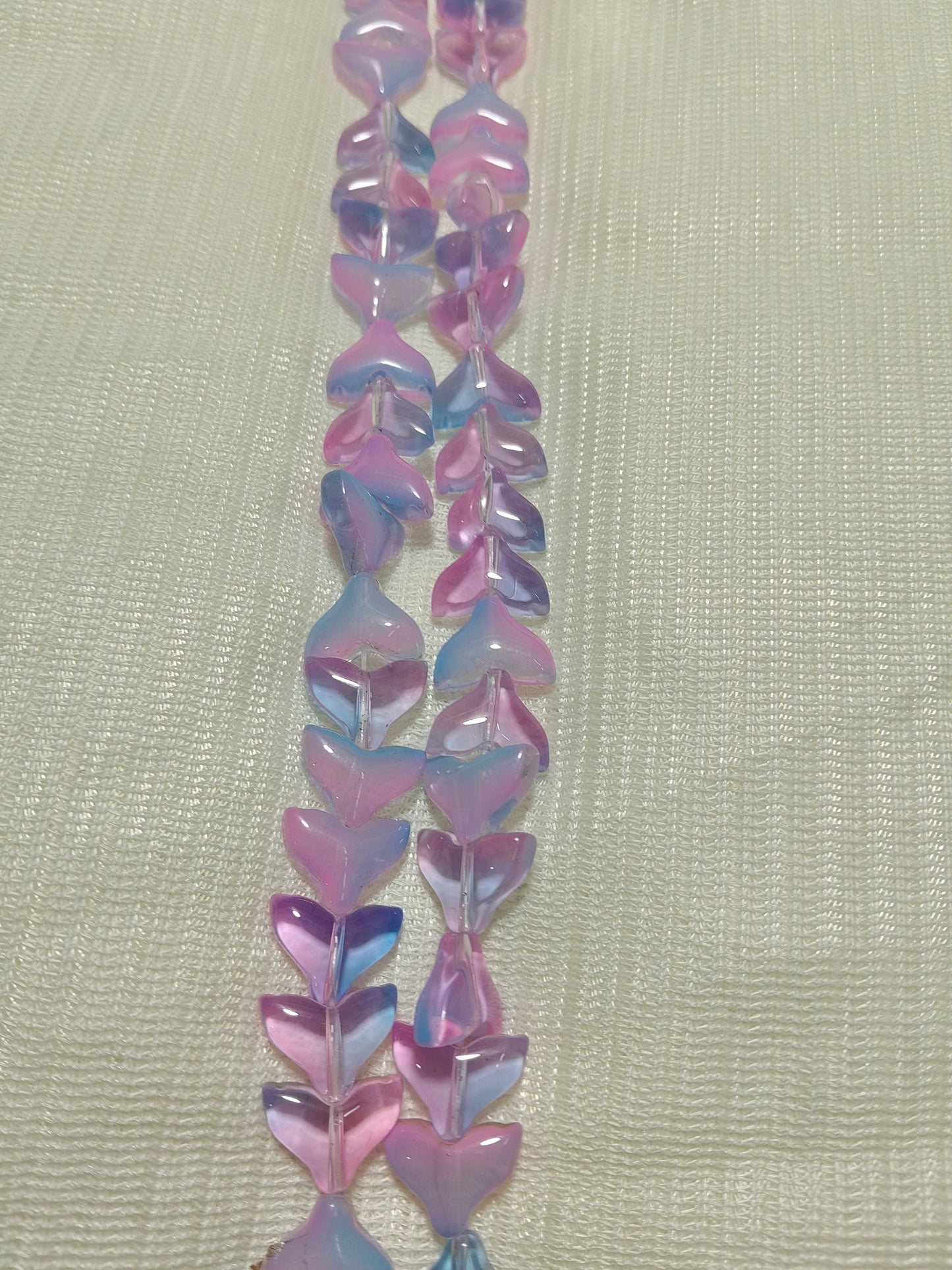 60-Piece Dual Tone Fish Tail Beads | Light Blue & Light Pink Ocean Glass (2 Strands)