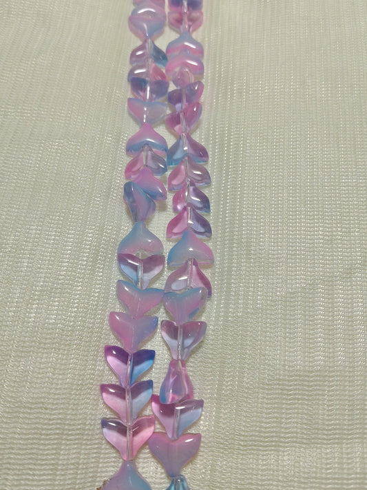 60-Piece Dual Tone Fish Tail Beads | Light Blue & Light Pink Ocean Glass (2 Strands)