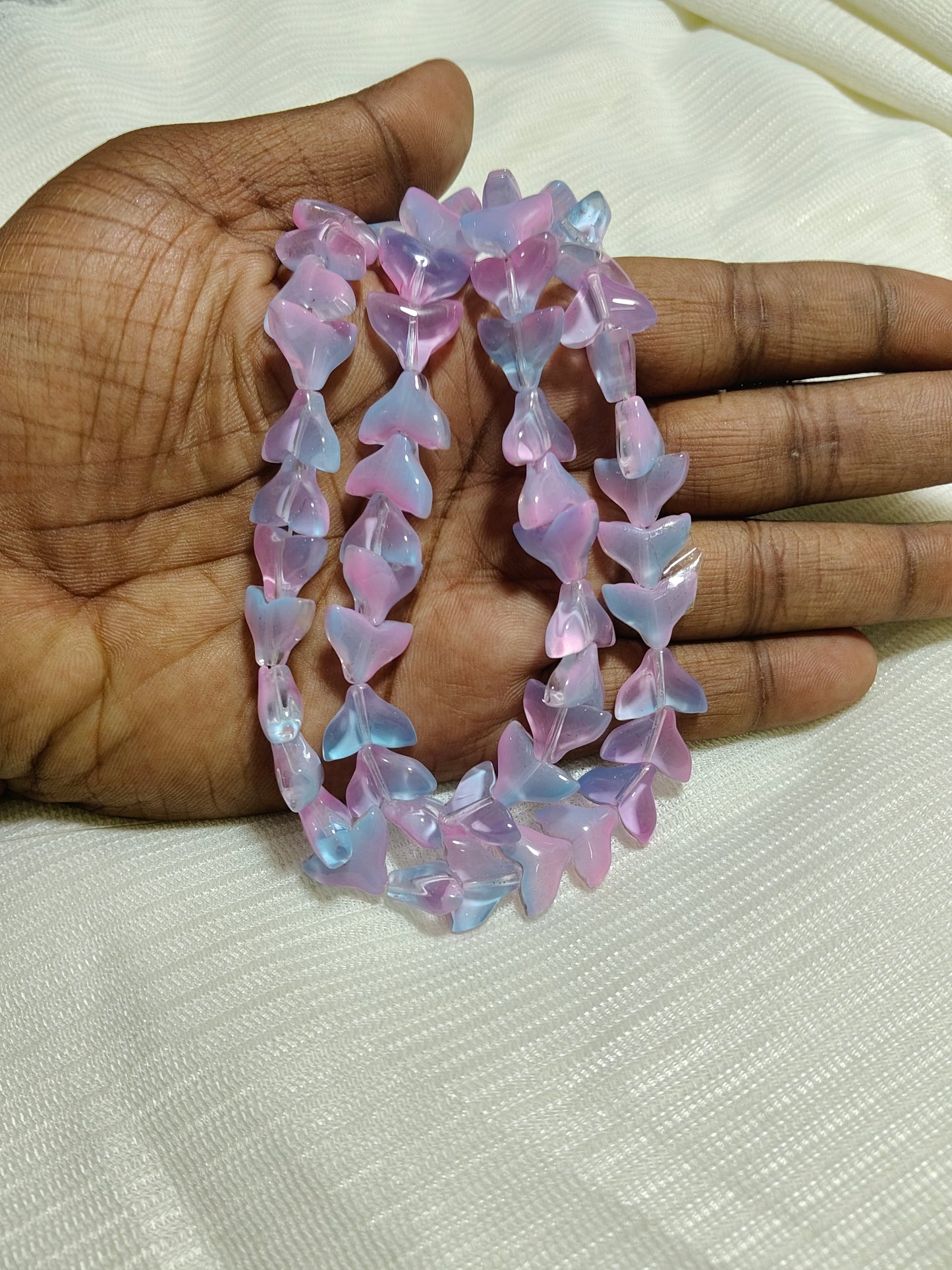 60-Piece Dual Tone Fish Tail Beads | Light Blue & Light Pink Ocean Glass (2 Strands)