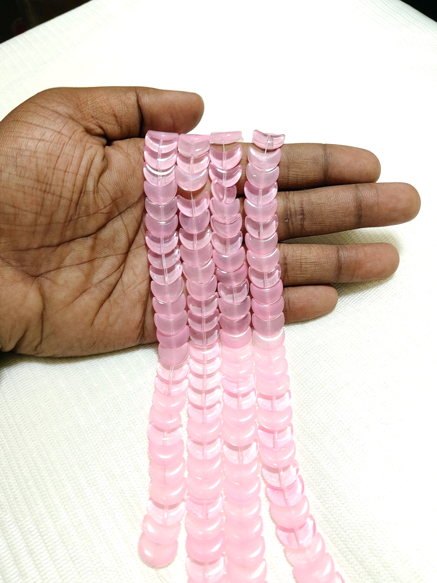 Delicate Rose Pink Glass Moon Beads - Pack of 2 Strings