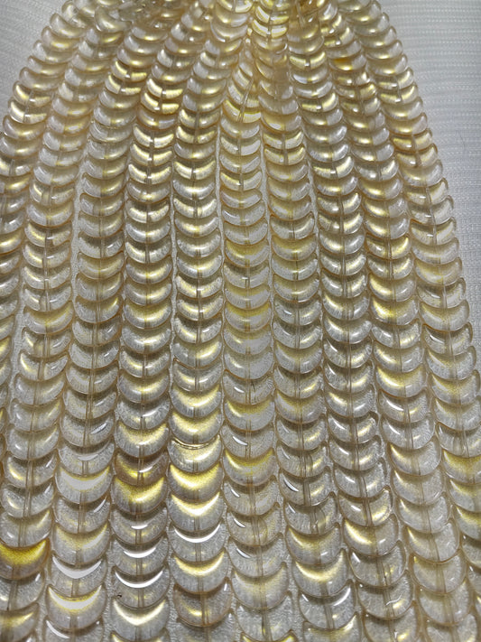 Sparkling Gold-Flecked Glass Moon Beads - Pack of 2 Strings