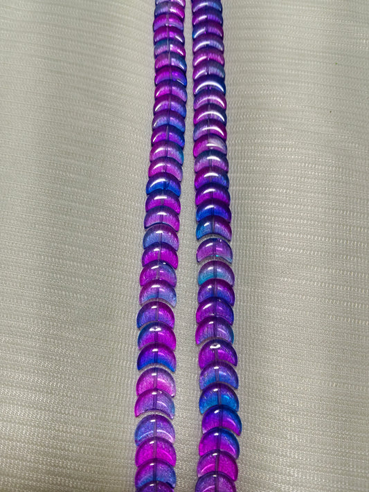 Mesmerizing Bi-Color Glass Moon Beads (Purple & Blue) - Pack of 2 Strings