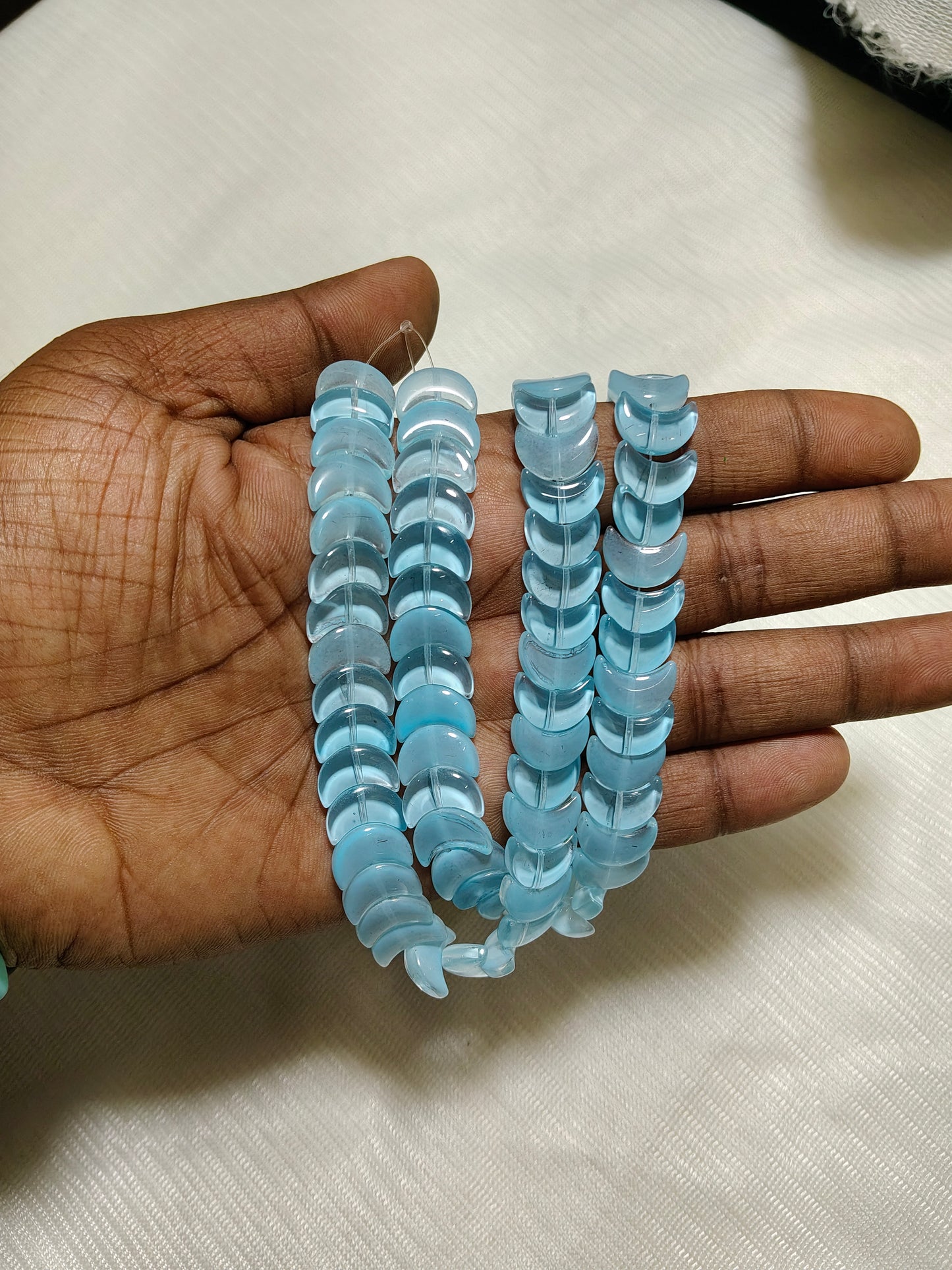 Serene Sky Blue Glass Moon Beads - Pack of 2 Strings