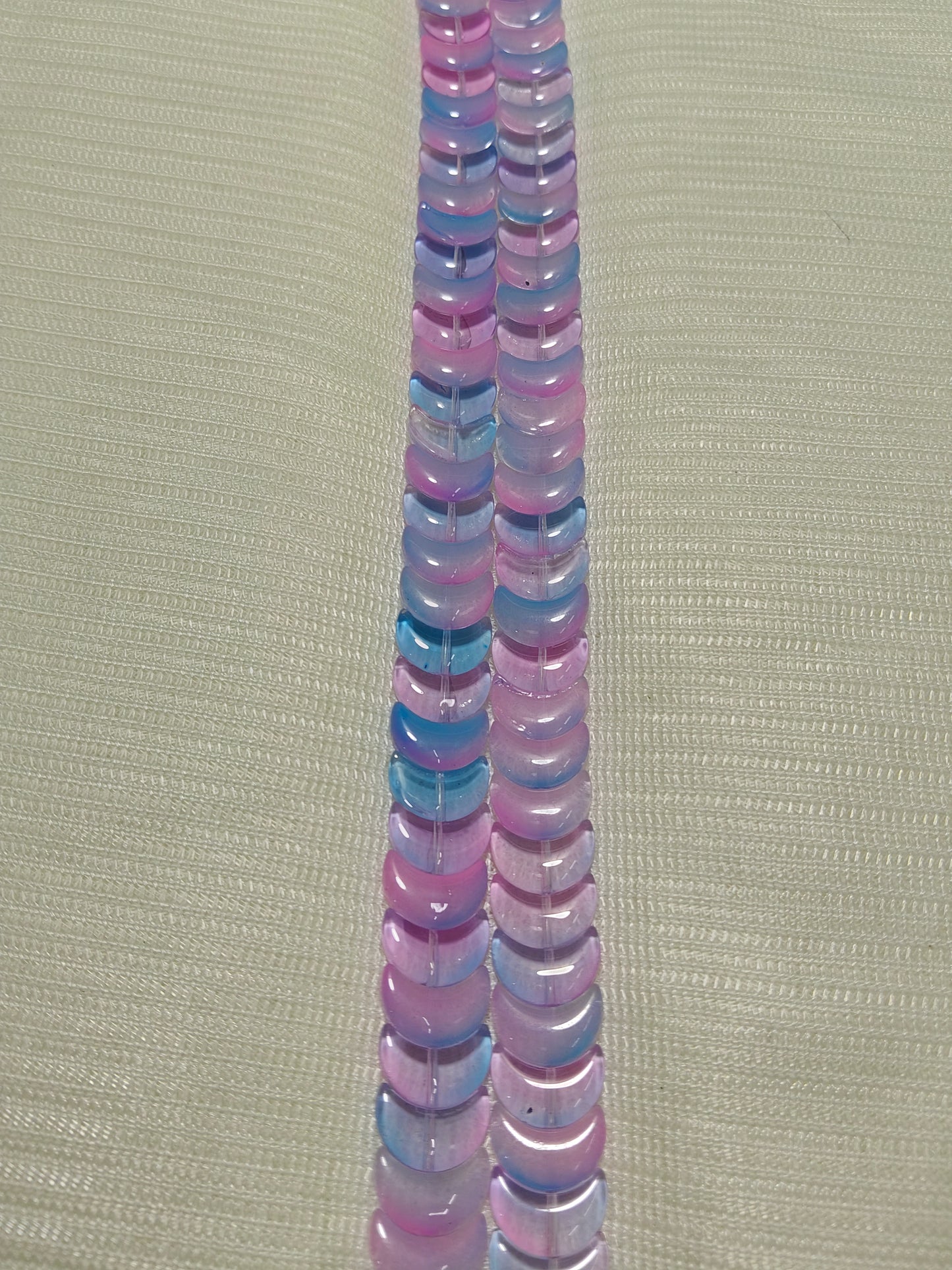 Enchanting Bi-Color Glass Moon Beads (Pink & Blue) - Pack of 2 Strings