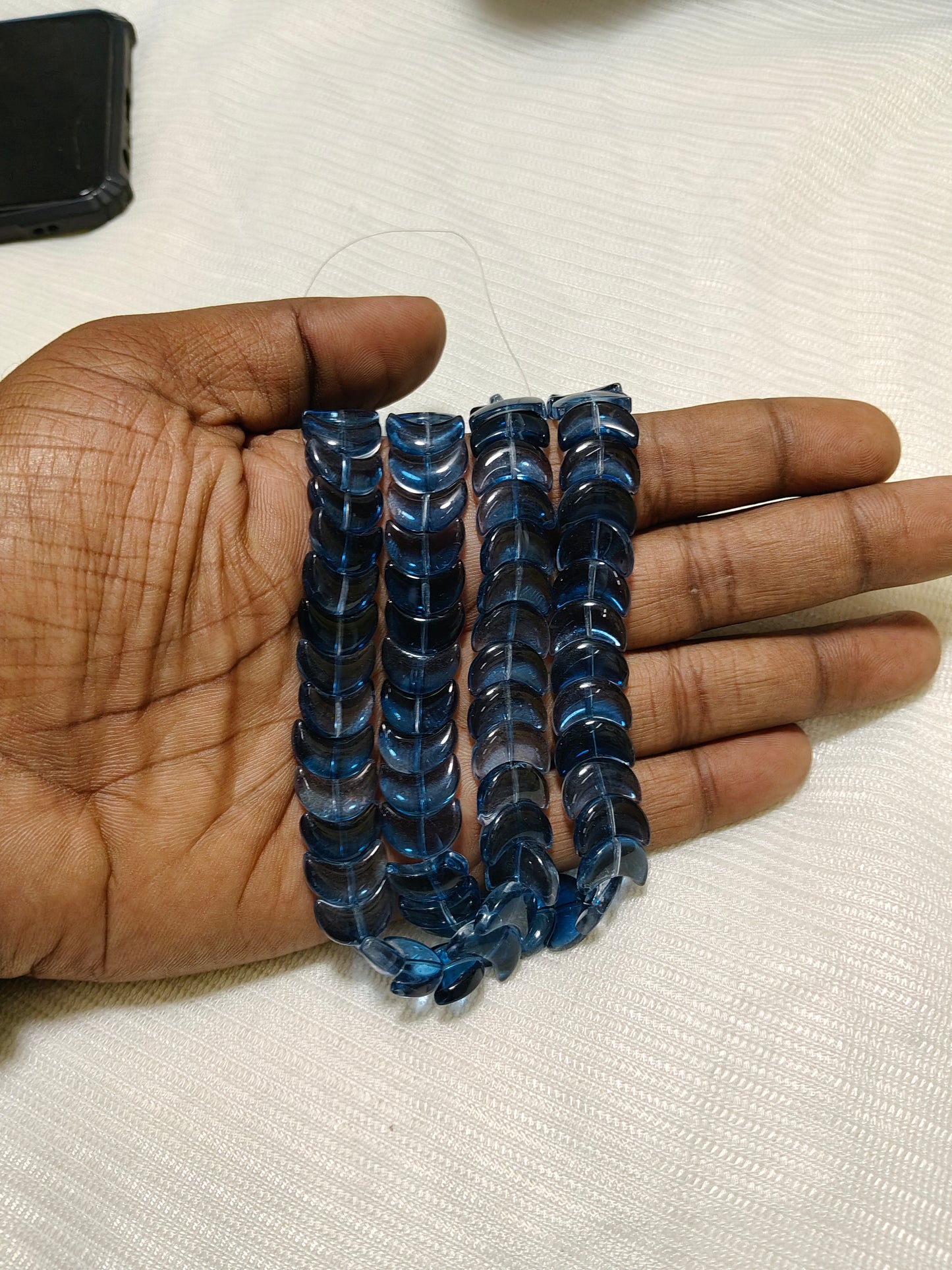 Deep Ocean Blue Glass Moon Beads