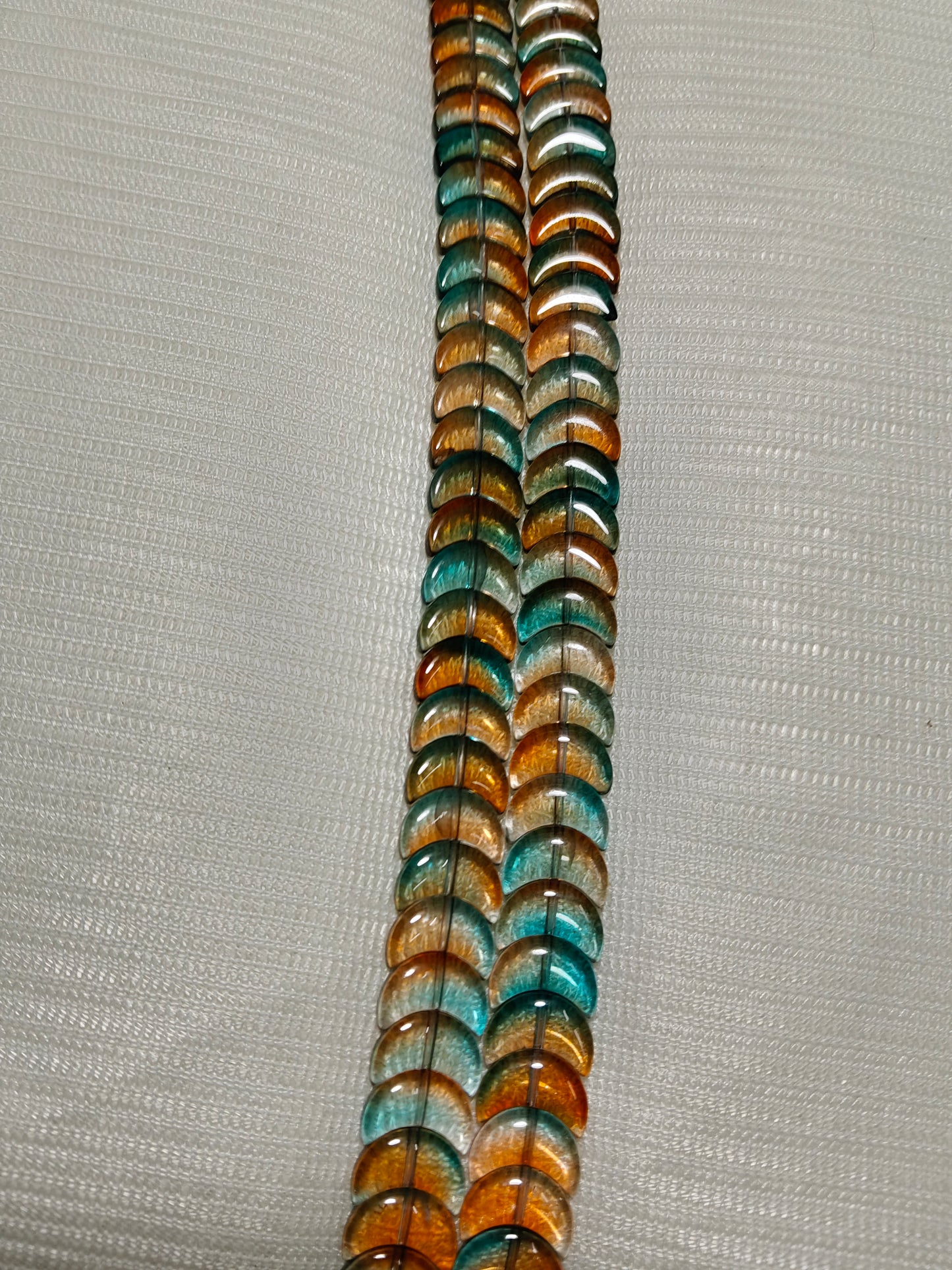 Autumn Sunset Bi-Color Glass Moon Beads (Teal & Amber) - Pack of 2 Strings