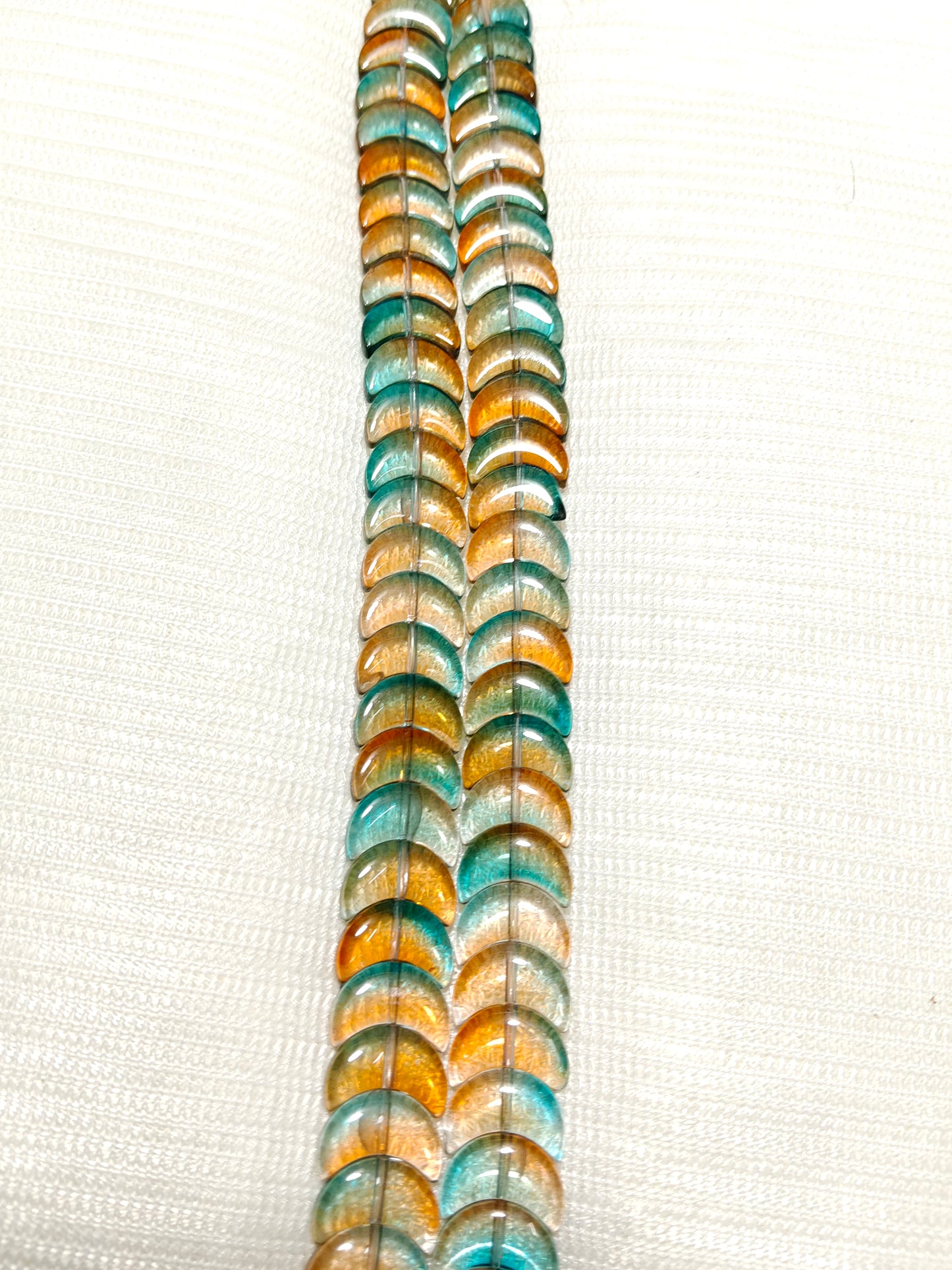 Autumn Sunset Bi-Color Glass Moon Beads (Teal & Amber) - Pack of 2 Strings
