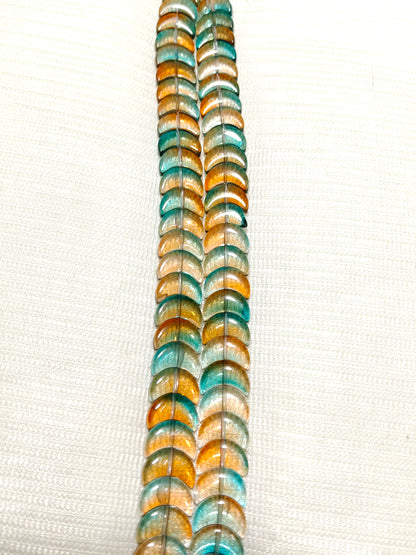 Autumn Sunset Bi-Color Glass Moon Beads (Teal & Amber) - Pack of 2 Strings