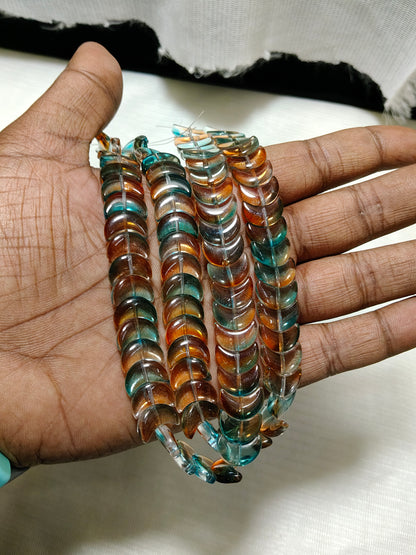 Autumn Sunset Bi-Color Glass Moon Beads (Teal & Amber) - Pack of 2 Strings
