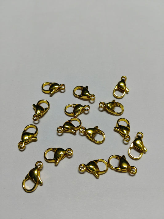 Anti-Tarnish Gold Tone Lobster Clasp Hooks (Pack of 50, Jewelry Fastener)