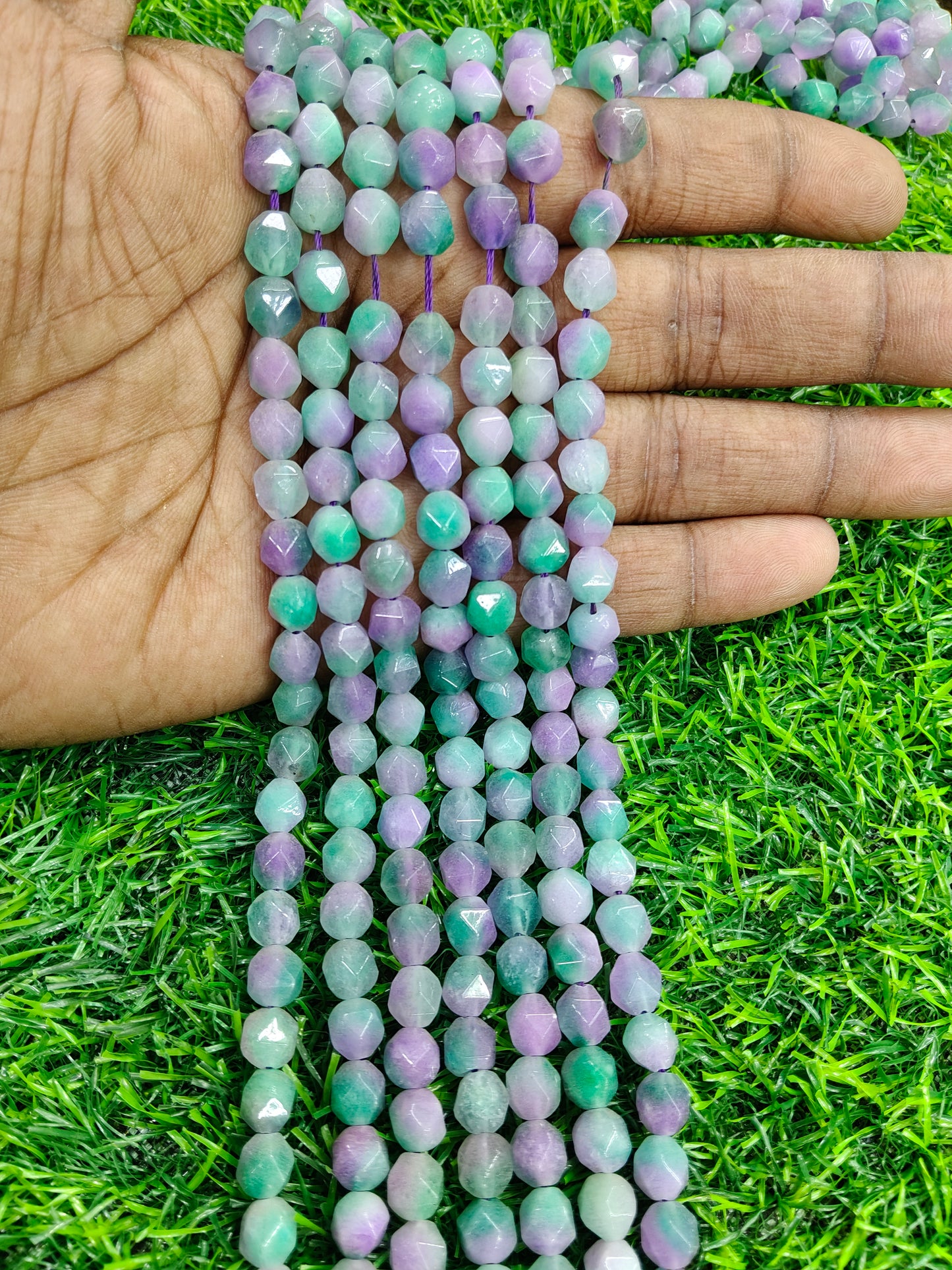 Green & Purple Ombre Onyx Beads 10mm | Faceted Star Cut Bi-Color Gemstone for Jewelry Making (Approx. 38 Pcs/String)