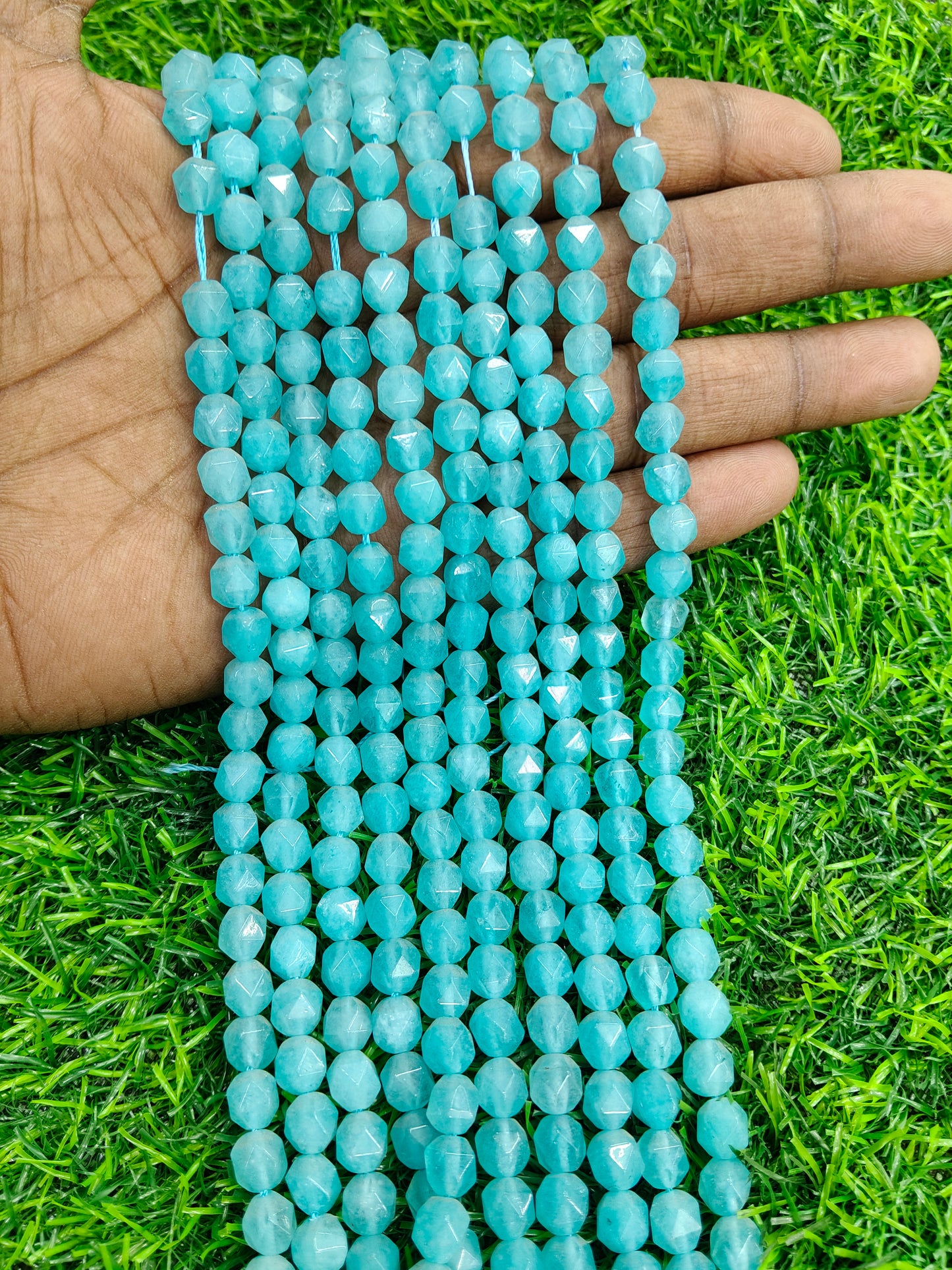 Vibrant Faceted Amazonite-Color Quartz Beads - 10mm Aqua Nugget Stones - Approx. 38 Pcs/String