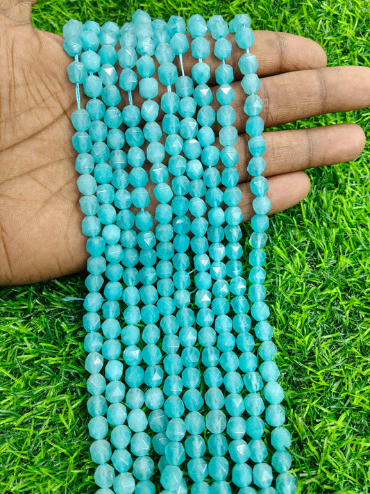 Vibrant Faceted Amazonite-Color Quartz Beads - 10mm Aqua Nugget Stones - Approx. 38 Pcs/String
