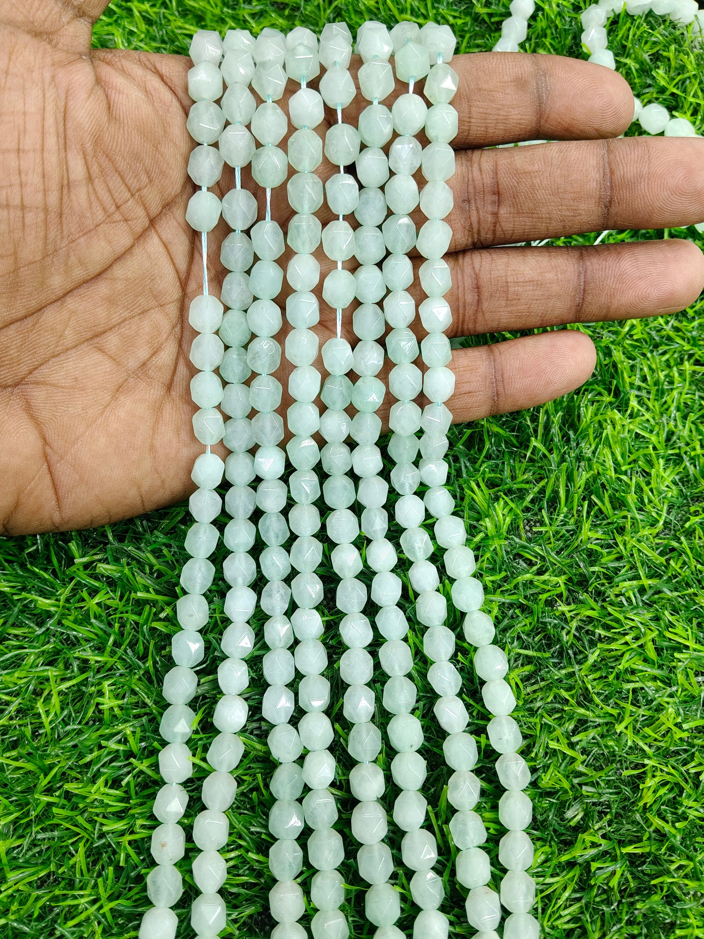 Premium 10mm Faceted Pale Green Aventurine/Quartz Gemstone Beads - Approx. 38 Pcs/String