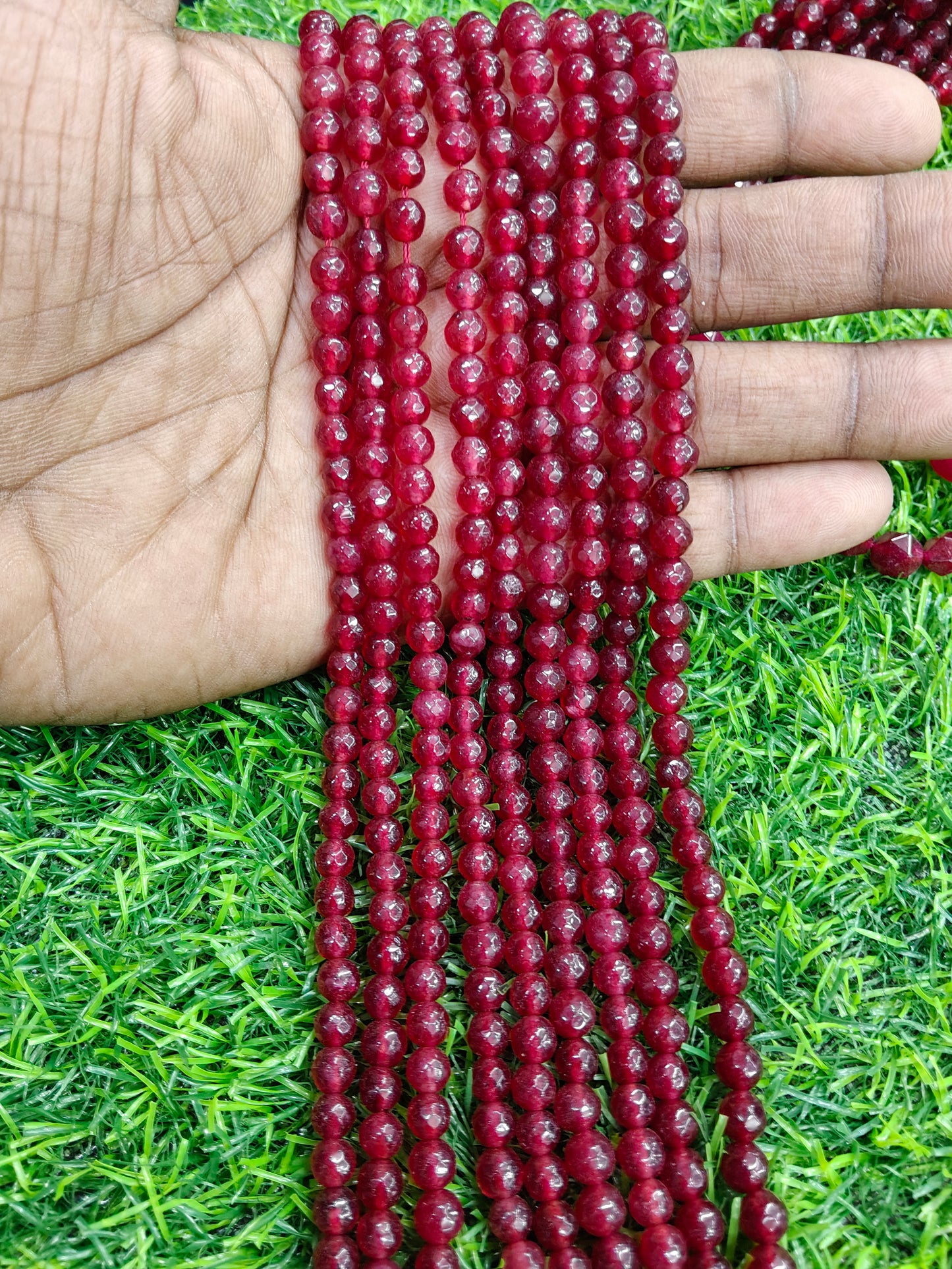 Premium 8mm Faceted Deep Red Onyx Gemstone Beads - Approx. 38 Pcs/String - Jewelry Making Supplies