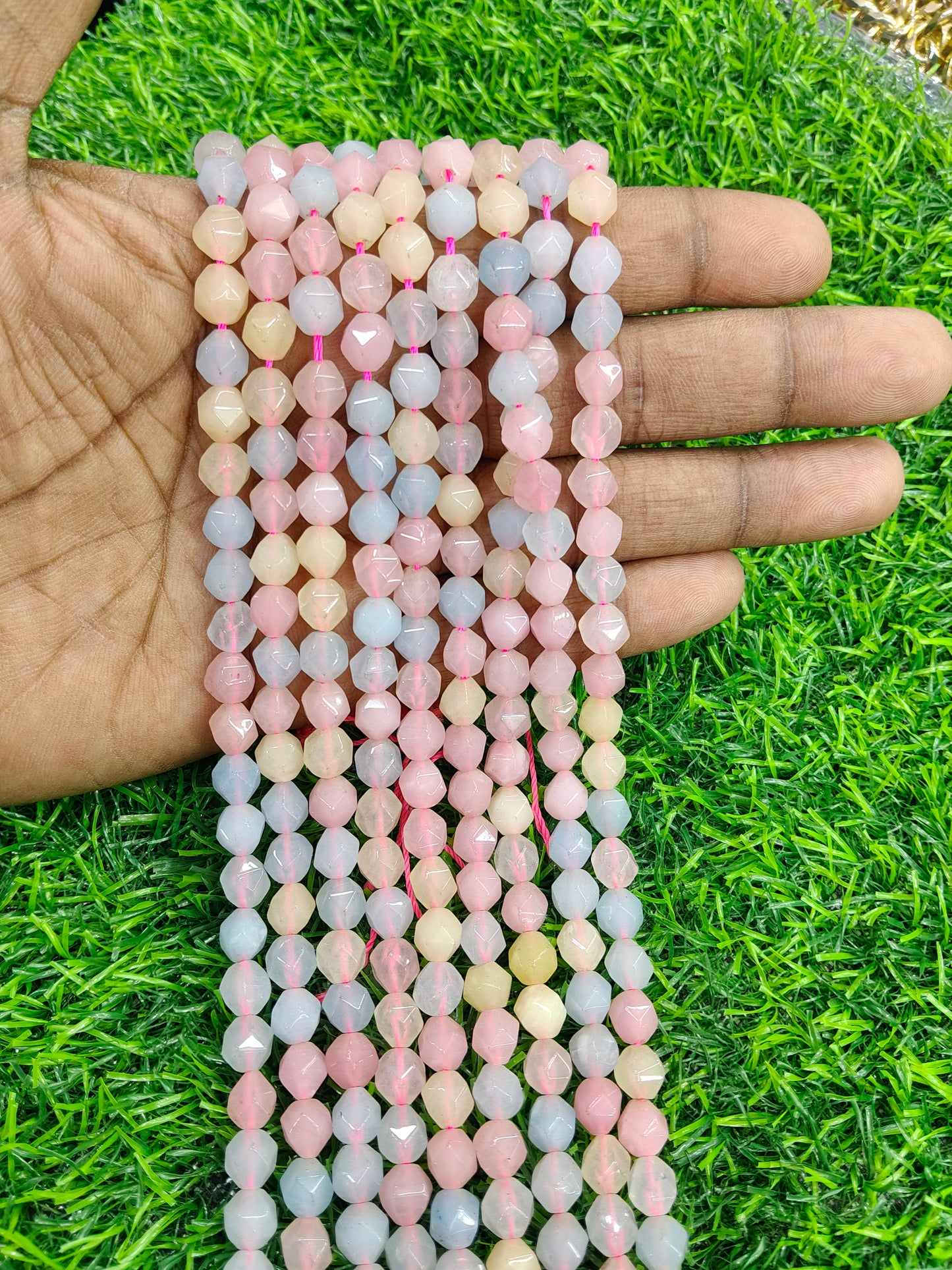 Premium 10mm Faceted Multi-Color Pink & Green Onyx Gemstone Beads - Approx. 38 Pcs/String