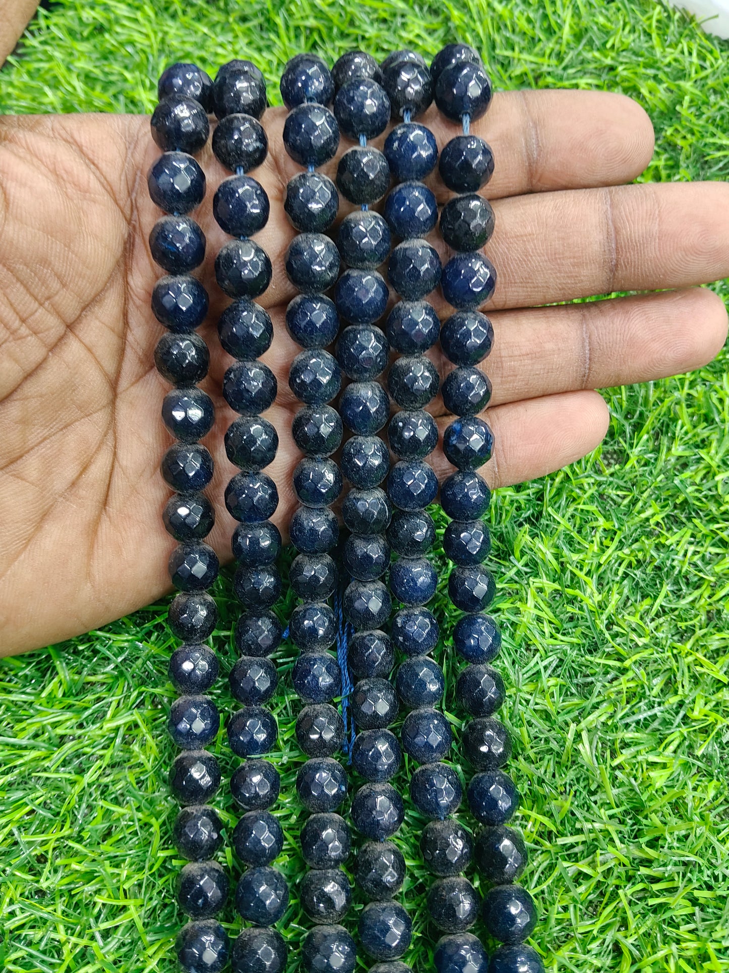 Premium 10mm Faceted Deep Navy Blue Onyx Gemstone Beads - Approx. 38 Pcs/String