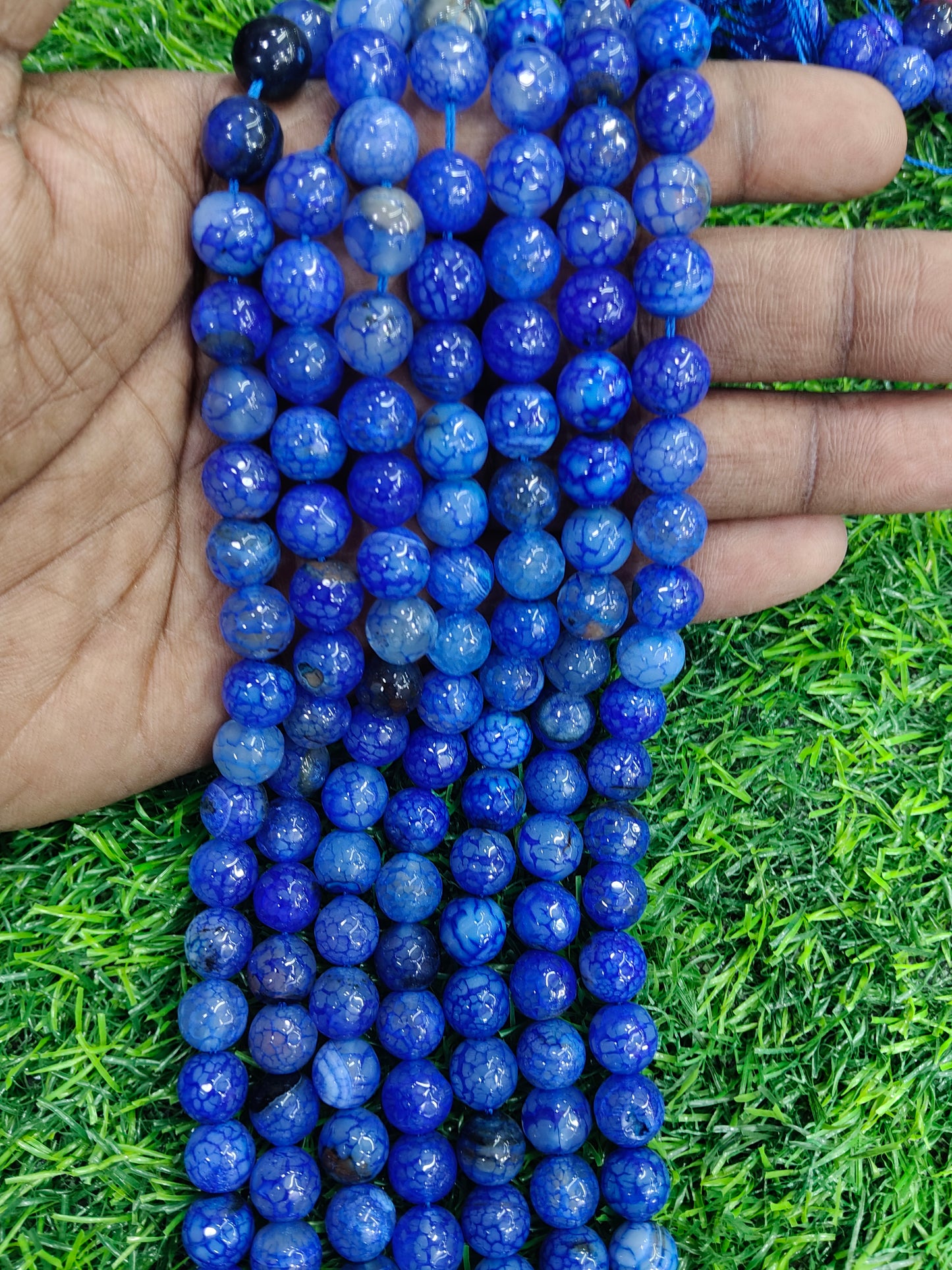 Premium 10mm Cracked Faceted Deep Blue Onyx Gemstone Beads - Approx. 38 Pcs/String