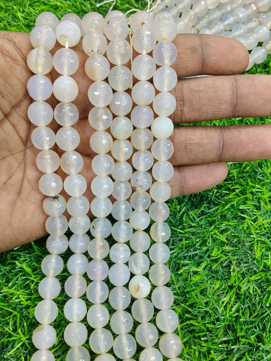 Premium 10mm Smooth Round Milky White Onyx Gemstone Beads - Approx. 38 Pcs/String