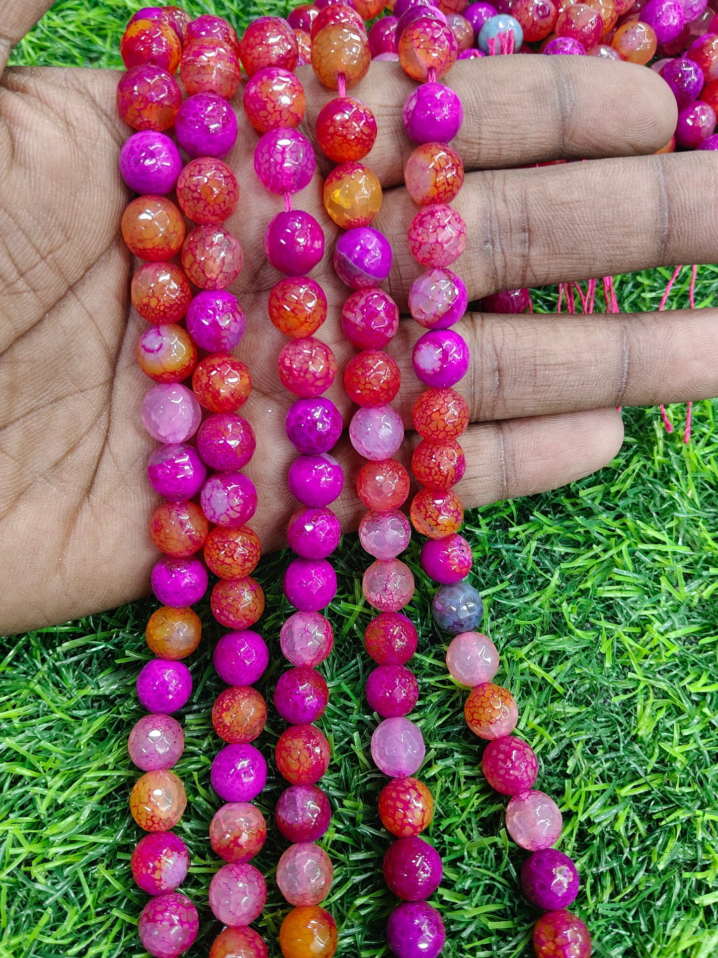 Vibrant Multi-Color Faceted Fire Agate Style Onyx Beads – Pink, Orange & Magenta Gemstone String (Approx. 38 Pcs/String)