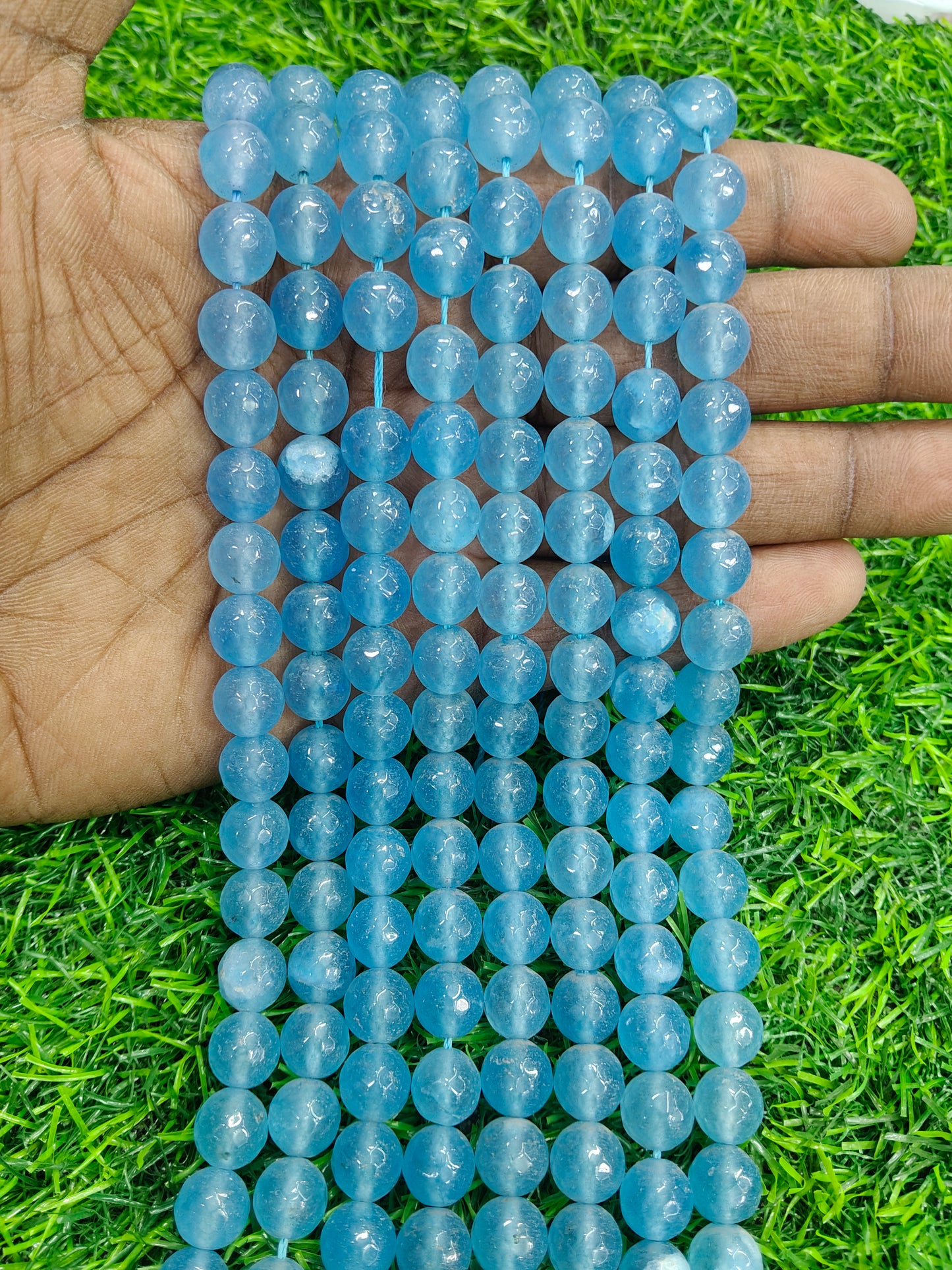 Light Blue Faceted Semi-Precious Onyx Beads – Serene Color for Beading Projects (Approx. 38 Pcs/String)