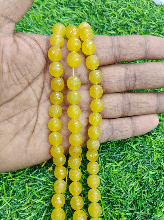 Bright Yellow Faceted Round Onyx Gemstone Beads - (Approx. 38 Pcs/String)