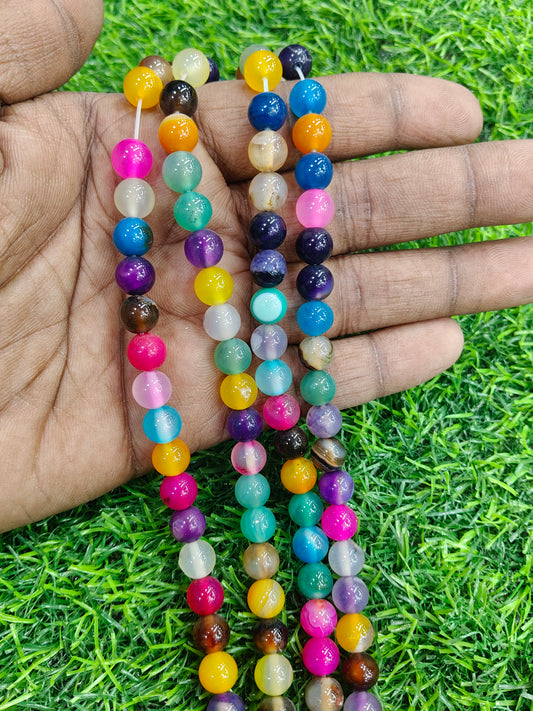 Vibrant Mixed Color Smooth Round Onyx Beads – Rainbow Assortment Gemstone String (Approx. 38 Pcs/String)