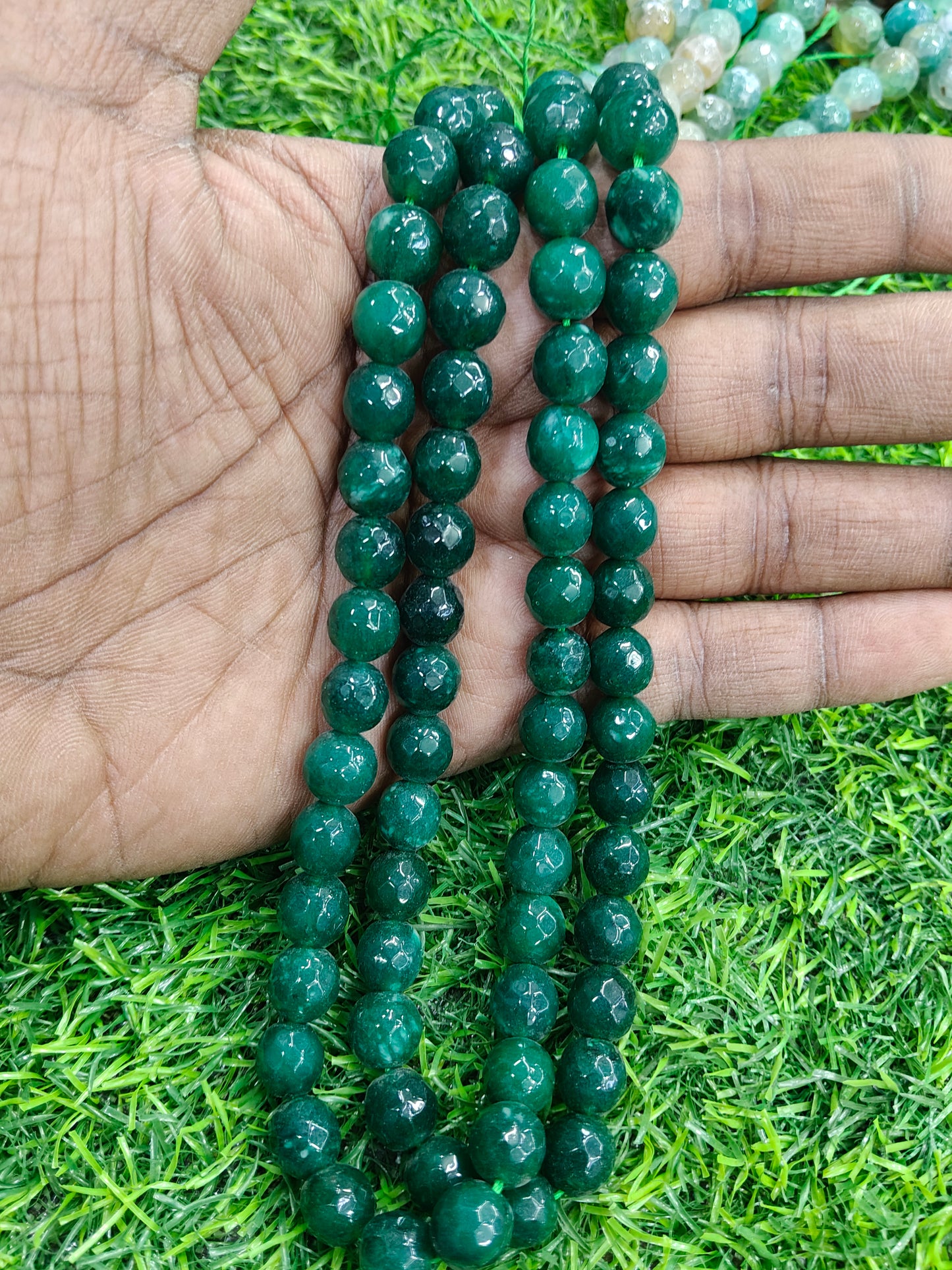 High-Quality Dark Green Onyx Faceted Beads for Jewelry Making - 1 String (Approx. 38 Pcs)