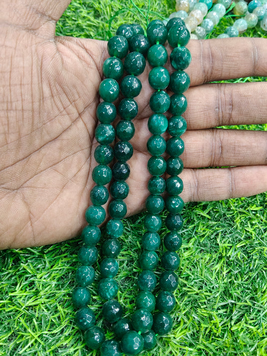 High-Quality Dark Green Onyx Faceted Beads for Jewelry Making - 1 String (Approx. 38 Pcs)