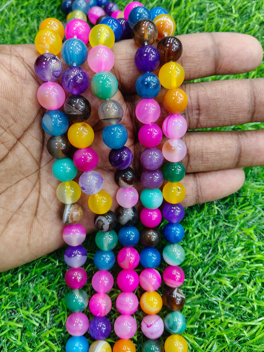 Rainbow Bright Agate Gemstone Beads for DIY Jewelry - Polished (Approx. 38 Pcs/String)