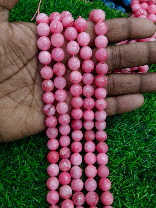 Natural Bright Pink Agate Onyx Faceted Round Beads (Approx. 38 Pcs/String)