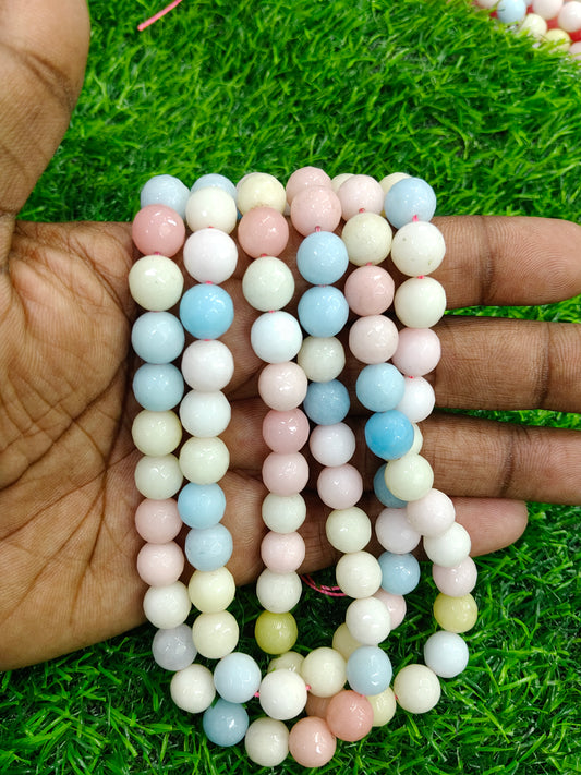Natural Pastel Mix Agate Onyx Smooth Round Beads (Approx. 38 Pcs/String)