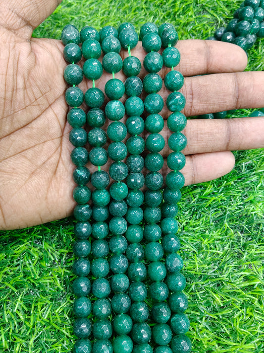 Natural Deep Forest Green Onyx Faceted Round Beads (Approx. 38 Pcs/String)