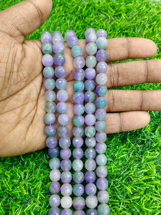 Natural Lavender Purple and Mint Green Agate Onyx Round Beads (Approx. 38 Pcs/String)