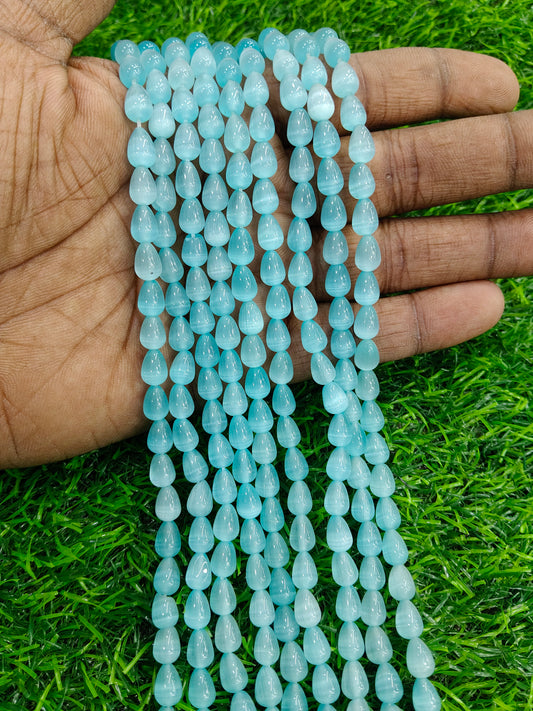 Bright Aqua Blue Teardrop Beads - Comes in Single String