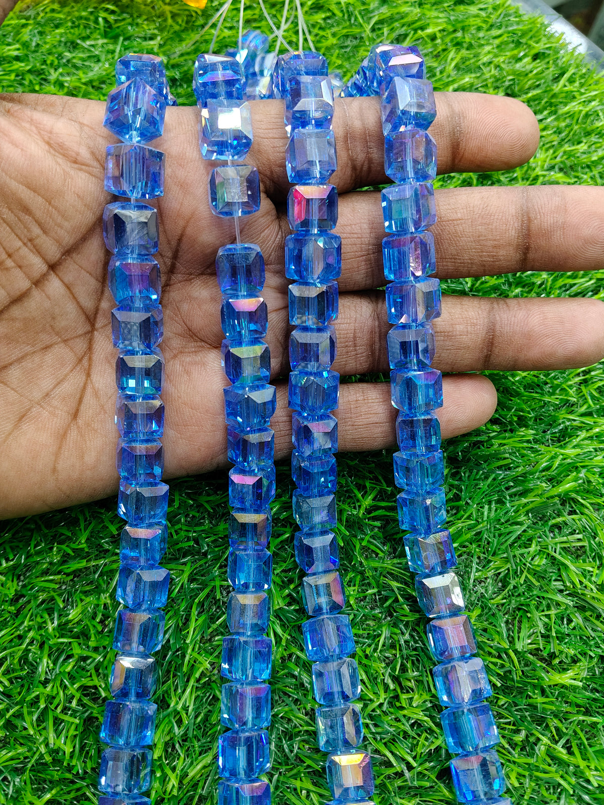 Blue Cubic Glass Beads 10 mm Single Strand - DIY Necklace/Bracelet Supplies - Comes in Single String