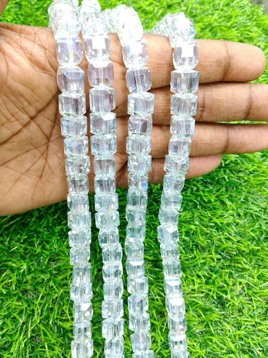Clear Glass Cubic Glass Beads Single Strand - DIY Necklace/Bracelet Supplies - Comes in Single String