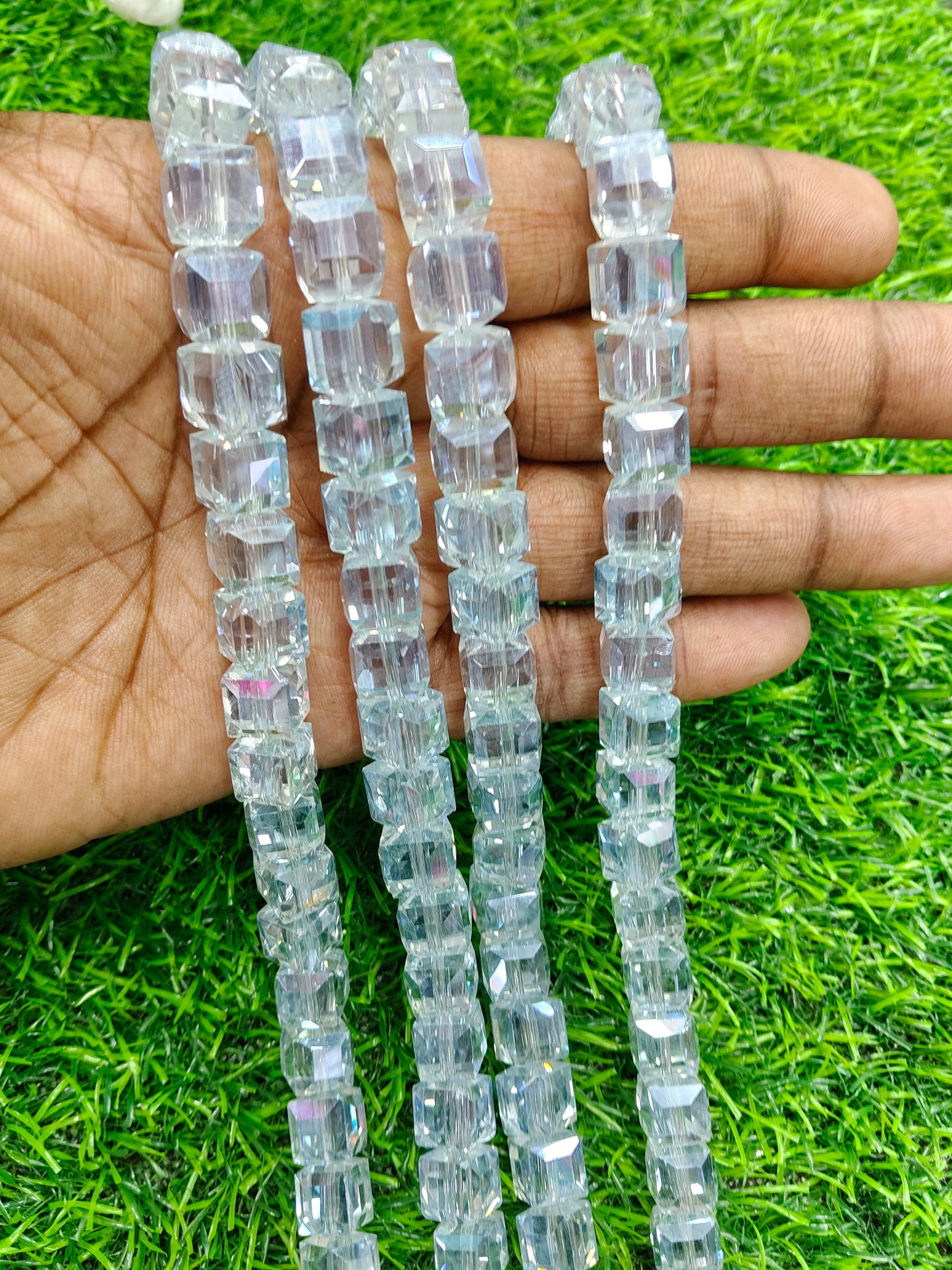 High-Shine AB Cubic Glass Beads Single Strand - DIY Necklace/Bracelet Supplies - Comes in Single String