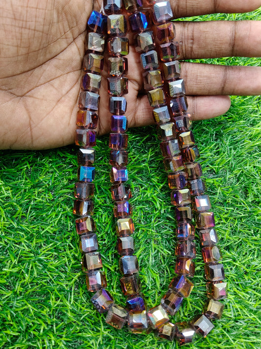 Dual-Shade Faceted Crystal Cube Beads String - High-Shine Copper/Brown AB Glass - Comes in Single String
