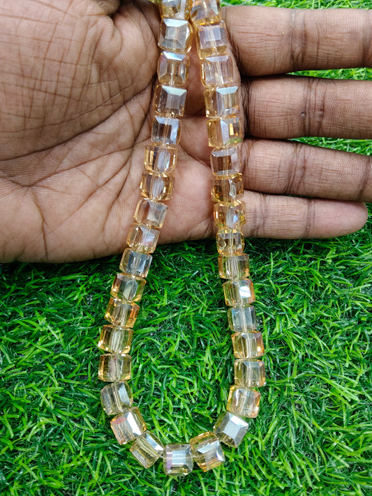Elegant Champagne/Light Gold Faceted Glass Cube Beads - Comes in Single String