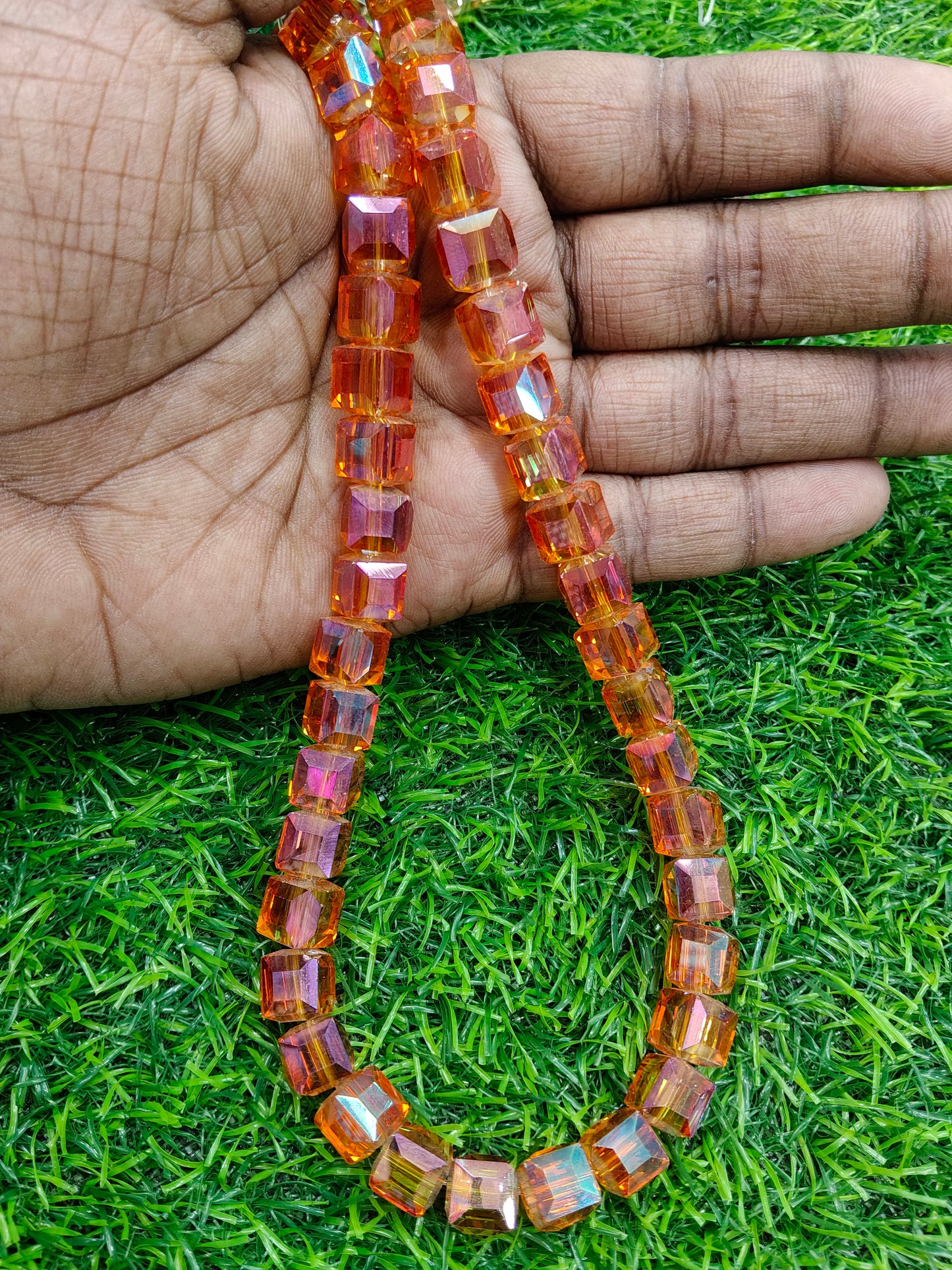 Vibrant Orange Glass Cube 10 mm Beads for Jewelry Making - Comes in Single String