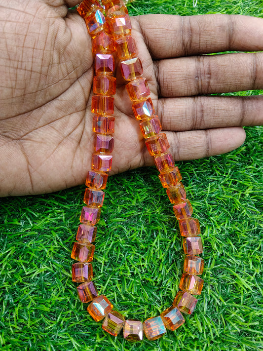 Vibrant Orange Glass Cube Beads for Jewelry Making - Comes in Single String