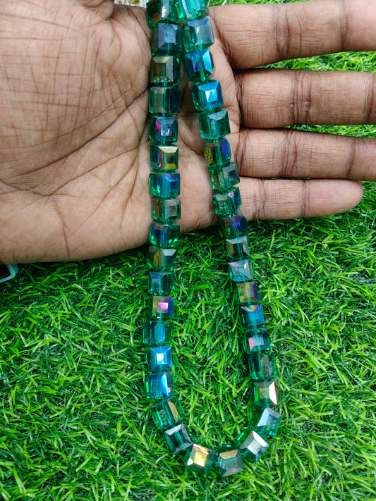 Crystal Cube Beads - Emerald Green AB Glass Comes in Single String