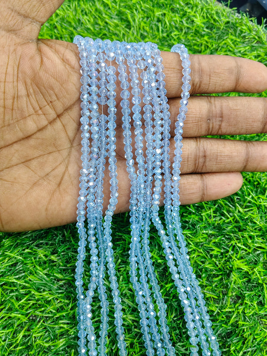 Sky Blue Faceted Glass Beads  - (Pack of 10 String) 4mm Approx. 113pcs in Single string