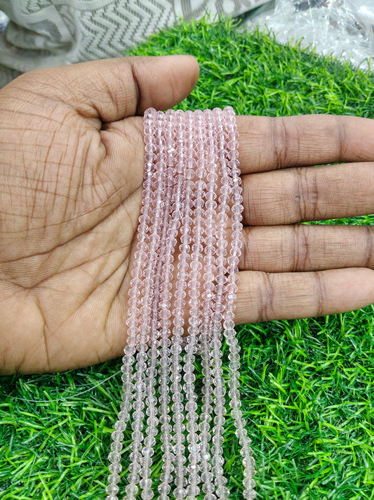 Pale Pink Faceted Glass Beads (4mm) for Jewelry Making - (Pack of 10 String) 4mm Approx. 113pcs in Single string