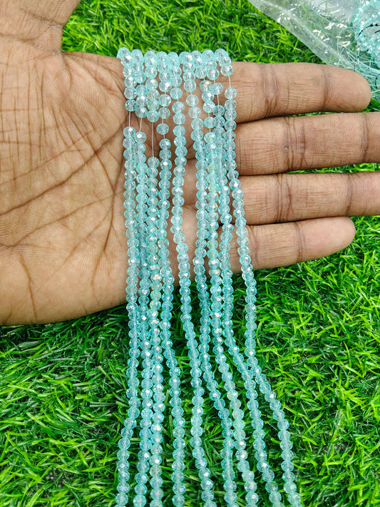 Aqua Blue Faceted Glass Beads (4mm) for Jewelry Making - (Pack of 10 String) 4mm Approx. 113pcs in Single string
